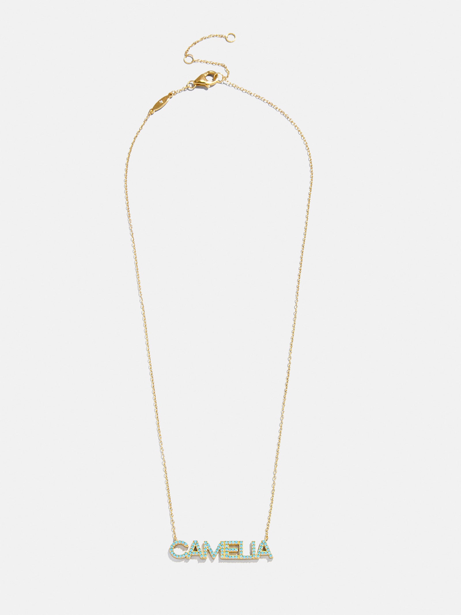 18K Gold Semi-Precious Custom Nameplate Necklace - Turquoise - Image 9