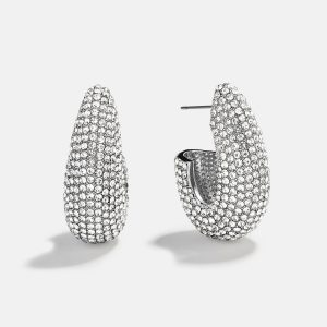 Sloane Crystal Hoop Earrings - Silver/Pav??