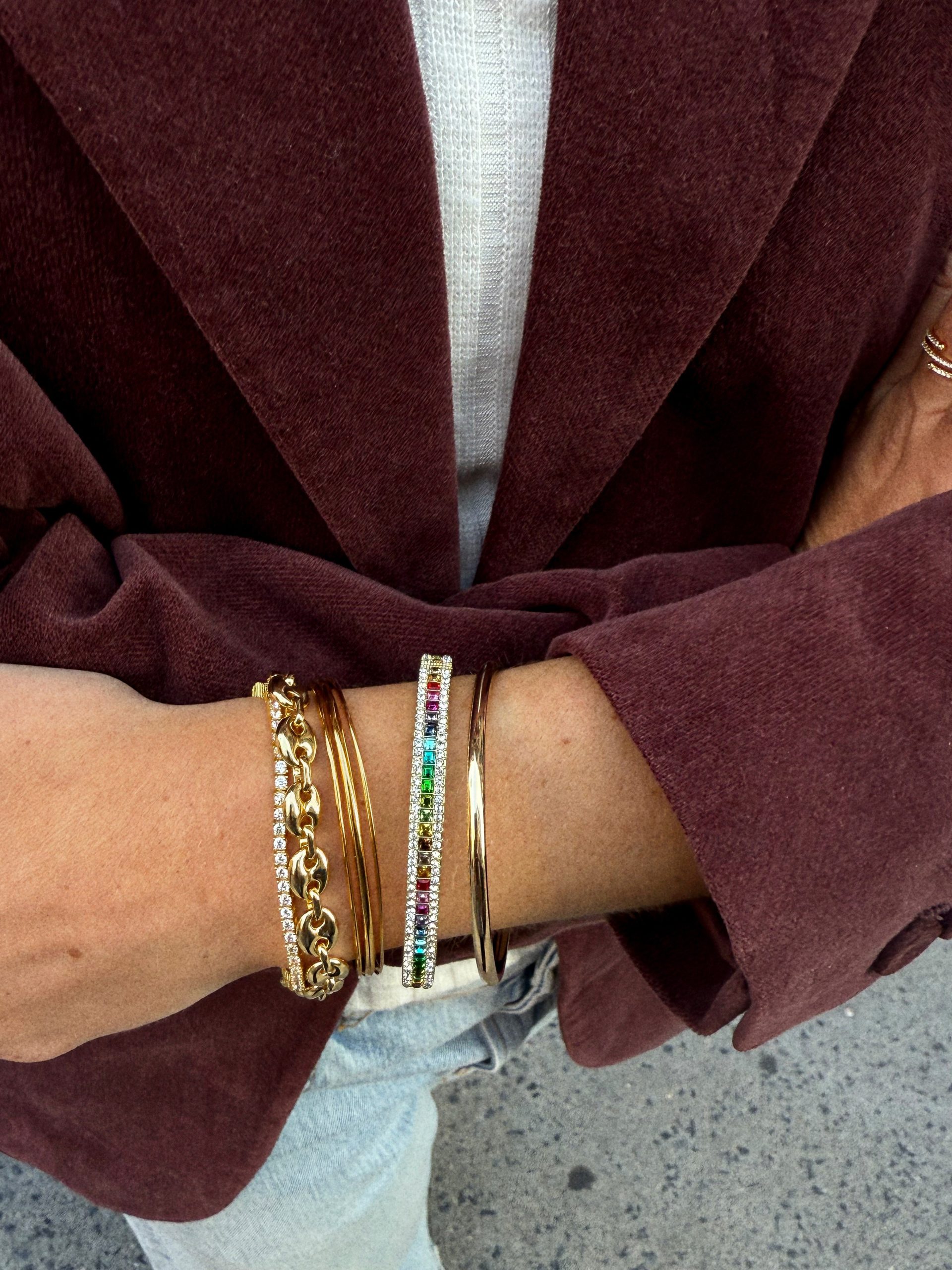 Helena Crystal Hinge Bangle - Gold/Multi - Image 2