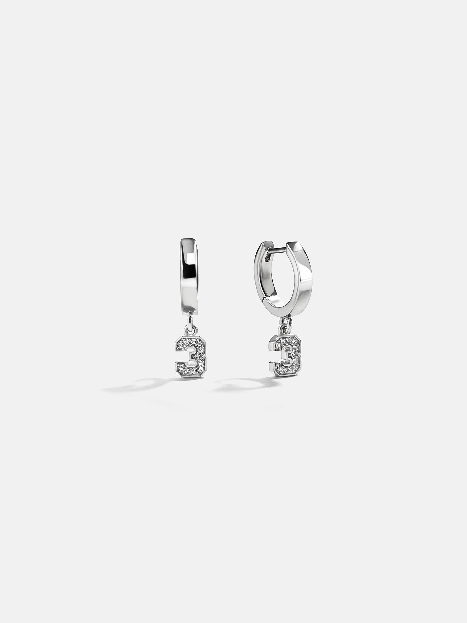 Varsity Number Custom Huggie Earrings - Silver Single Digit