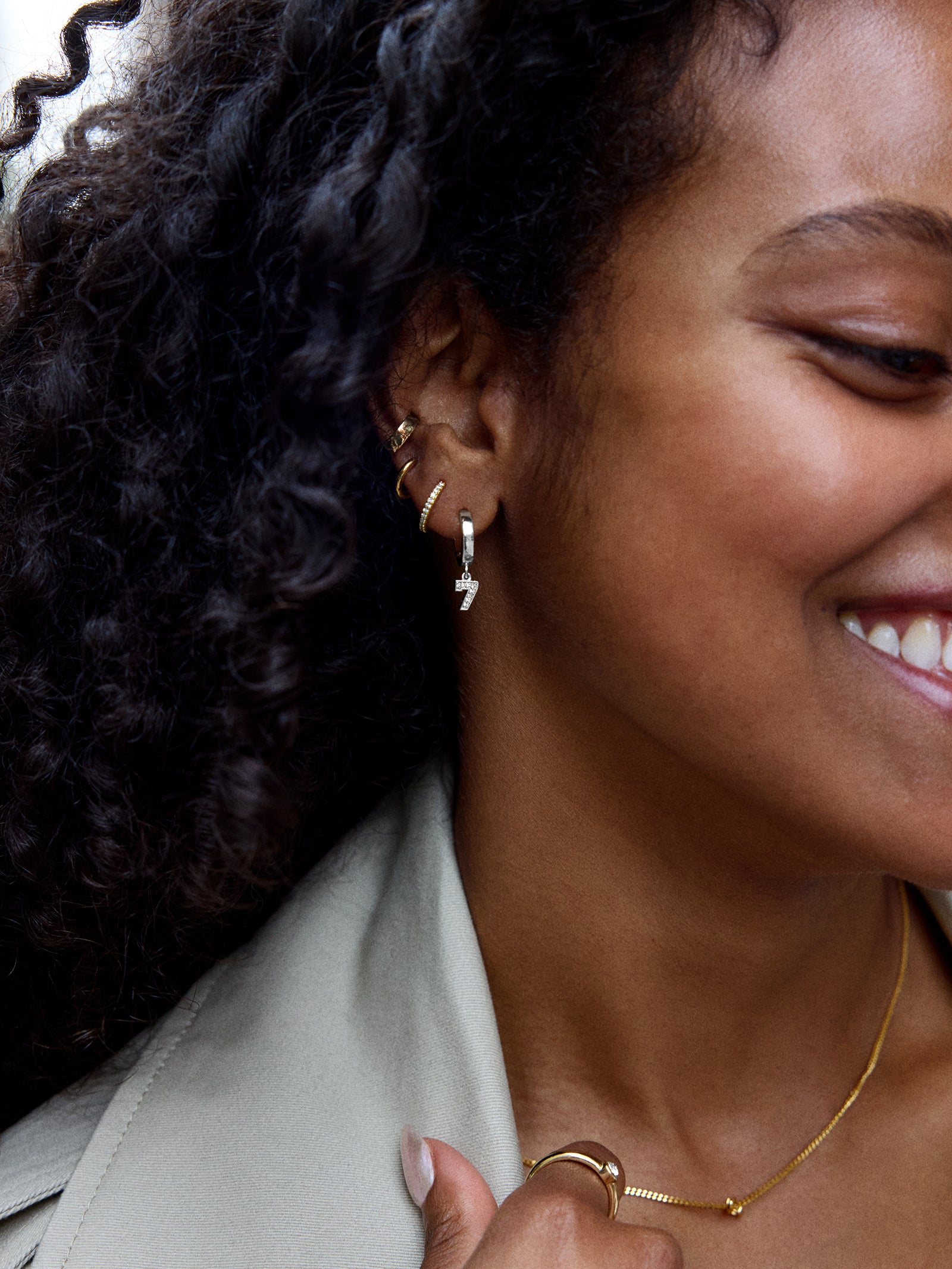 Varsity Number Custom Huggie Earrings - Silver Single Digit - Image 2