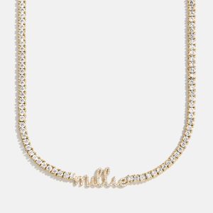 Billie 18K Gold Tennis Custom Nameplate Necklace - Mini Script