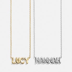 18K Gold Custom Nameplate Necklace - Bubble