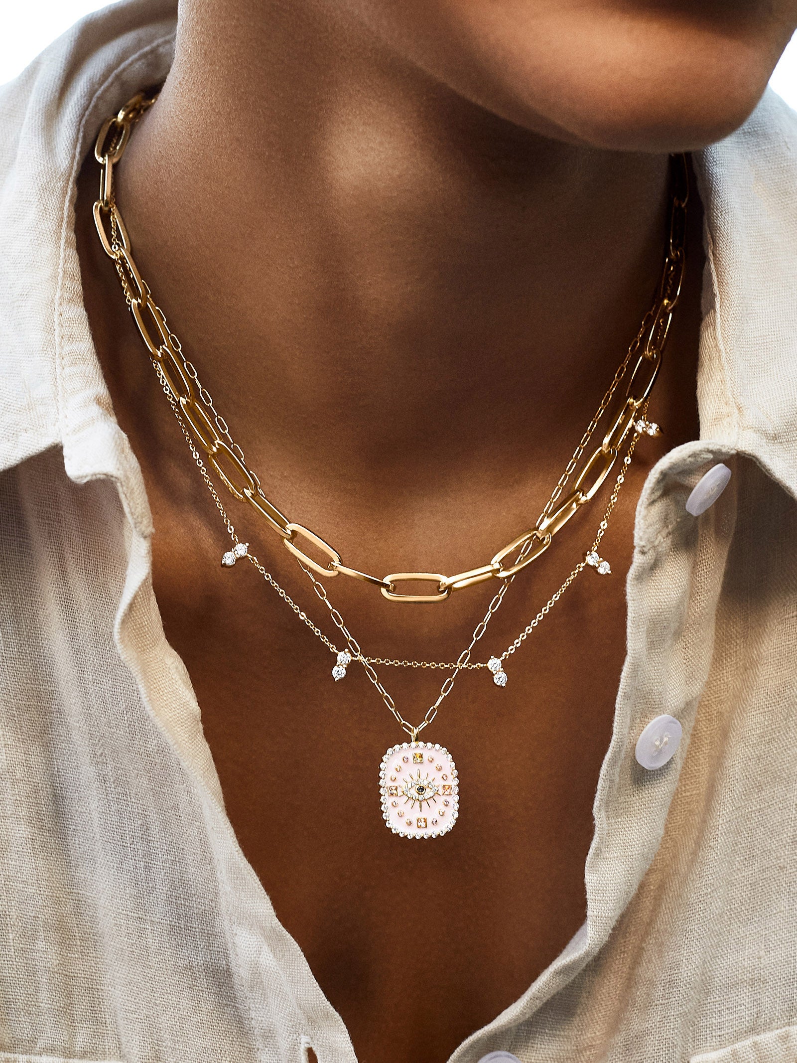 18K Gold Medallion Necklace - Evil Eye - Image 2