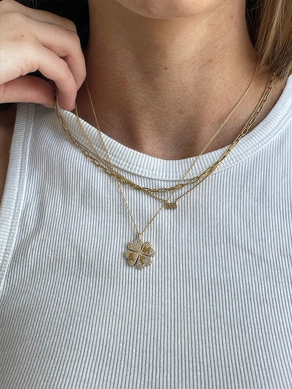 Clover 18K Gold Custom Pendant Necklace - 18K Gold. Pav?? Cubic Zirconia Stones - Image 3