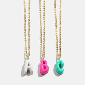 Mini Bubble Initial Enamel Necklace - White