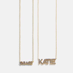 18K Gold Birthstone Custom Nameplate Necklace - Sapphire
