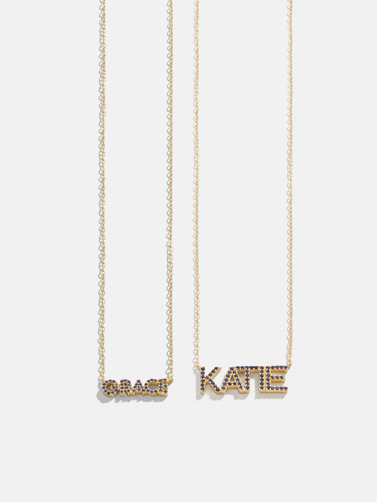 18K Gold Birthstone Custom Nameplate Necklace - Sapphire