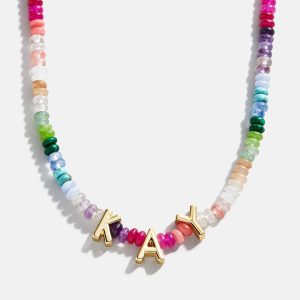 Semi-Precious Custom Nameplate Necklace - Multi